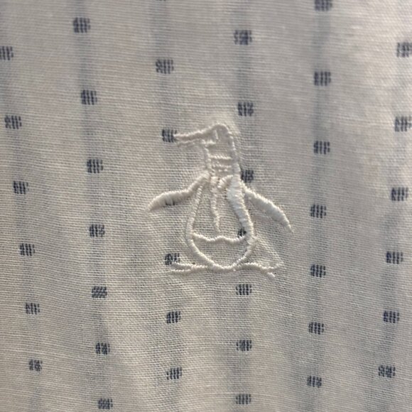 Original Penguin Classic Fit Men's Button Down Shirt - White/Blue Dotted Print L - Picture 4 of 4